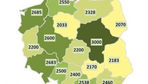 Średnie wynagrodzenia pracowników administracyjnych - mapa